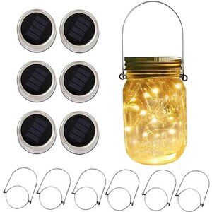 6 Pack Solar Mason Jar Lights for Outside, 30 LED Solar Mason Jar Lids Lights